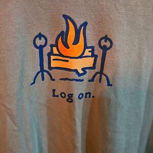 Life Is Good‎ Vintage Olive Green "Log On" Graphic Long Sleeve Tee